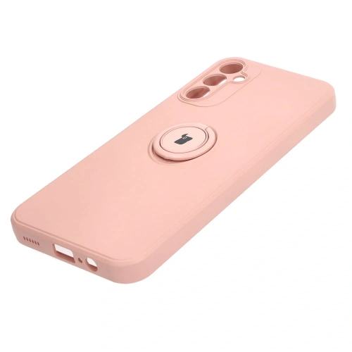 Etui Bizon Case Silicone Ring Sq do Samsung Galaxy A14 4G/5G jasnoróżowe