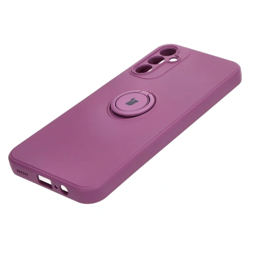 Etui Bizon Case Silicone Ring Sq do Samsung Galaxy A14 4G/5G ciemnofioletowe