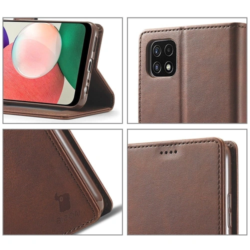 Etui Bizon Case Wallet do Samsung Galaxy A22 5G brązowe