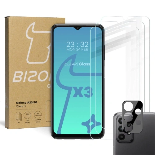 3x Szkło na ekran + szkło na aparat BIZON Clear 2 do Samsung Galaxy A23 5G