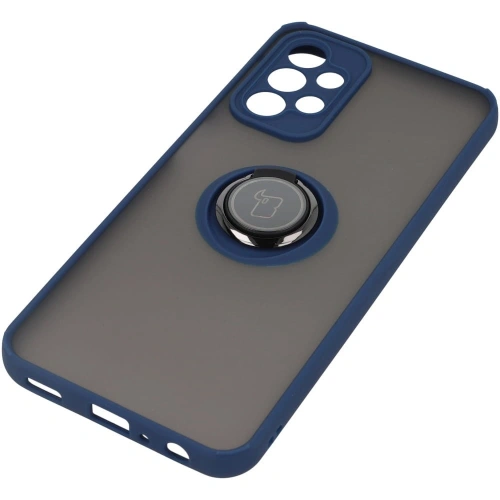 Etui z uchwytem na palec Bizon Case Hybrid Ring do Samsung Galaxy A23 4G / 5G przydymione z granatową ramką