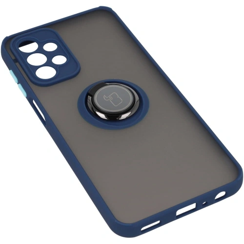 Etui z uchwytem na palec Bizon Case Hybrid Ring do Samsung Galaxy A23 4G / 5G przydymione z granatową ramką