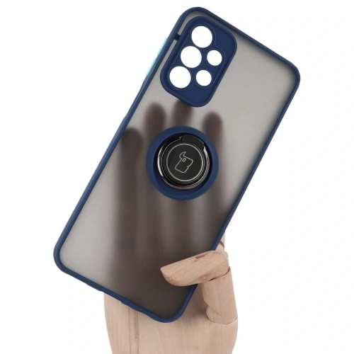 Etui z uchwytem na palec Bizon Case Hybrid Ring do Samsung Galaxy A23 4G / 5G przydymione z granatową ramką