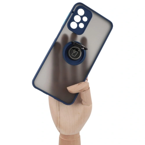 Etui z uchwytem na palec Bizon Case Hybrid Ring do Samsung Galaxy A23 4G / 5G przydymione z granatową ramką