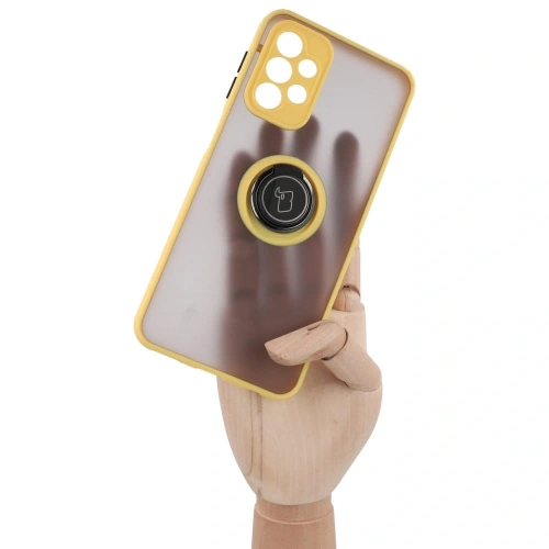 Etui z uchwytem na palec Bizon Case Hybrid Ring do Samsung Galaxy A23 4G / 5G przydymione z żółtą ramką