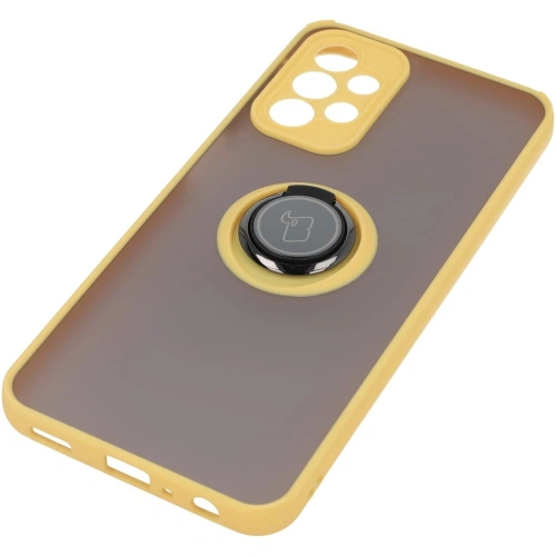Etui z uchwytem na palec Bizon Case Hybrid Ring do Samsung Galaxy A23 4G / 5G przydymione z żółtą ramką