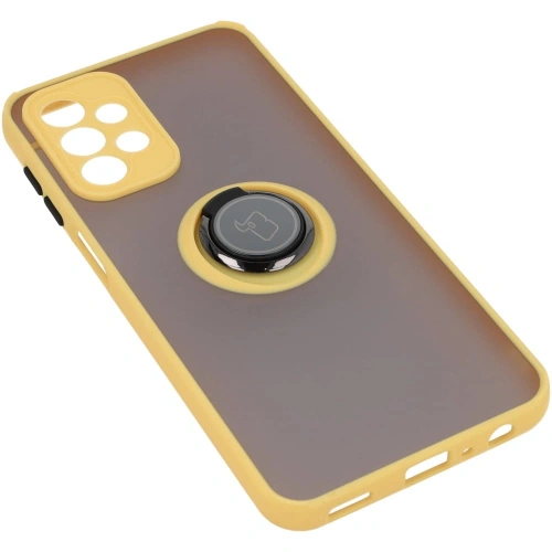 Etui z uchwytem na palec Bizon Case Hybrid Ring do Samsung Galaxy A23 4G / 5G przydymione z żółtą ramką