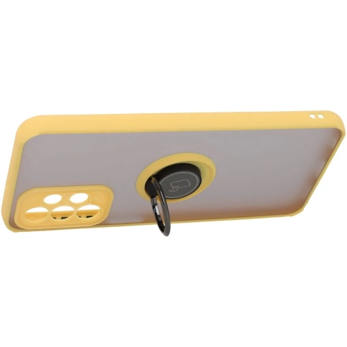 Etui z uchwytem na palec Bizon Case Hybrid Ring do Samsung Galaxy A23 4G / 5G przydymione z żółtą ramką