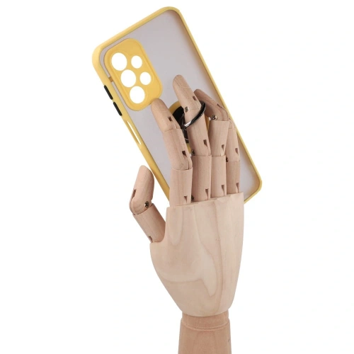 Etui z uchwytem na palec Bizon Case Hybrid Ring do Samsung Galaxy A23 4G / 5G przydymione z żółtą ramką