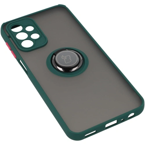 Etui z uchwytem na palec Bizon Case Hybrid Ring do Samsung Galaxy A23 4G / 5G przydymione z ciemnozieloną ramką