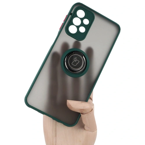 Etui z uchwytem na palec Bizon Case Hybrid Ring do Samsung Galaxy A23 4G / 5G przydymione z ciemnozieloną ramką