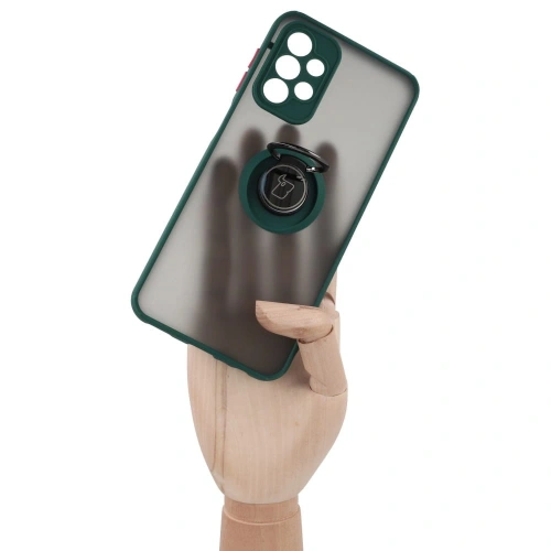 Etui z uchwytem na palec Bizon Case Hybrid Ring do Samsung Galaxy A23 4G / 5G przydymione z ciemnozieloną ramką