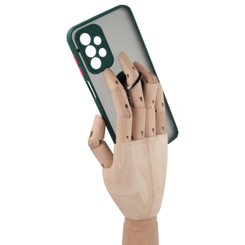Etui z uchwytem na palec Bizon Case Hybrid Ring do Samsung Galaxy A23 4G / 5G przydymione z ciemnozieloną ramką
