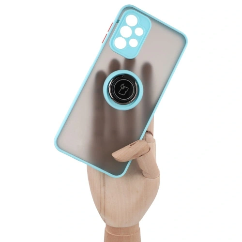 Etui z uchwytem na palec Bizon Case Hybrid Ring do Samsung Galaxy A23 4G / 5G przydymione z jasnoniebieską ramką