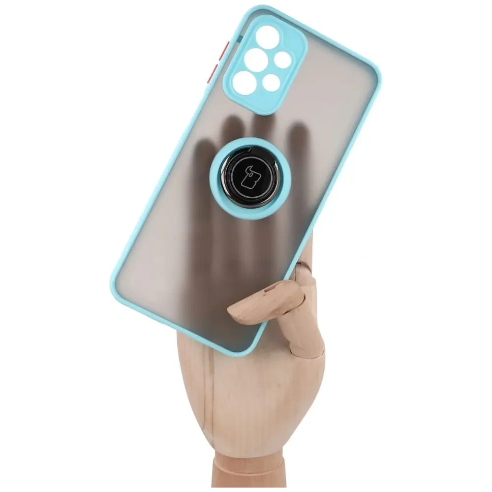 Hurtownia GSM - Etui z uchwytem na palec Bizon Case Hybrid Ring do Samsung Galaxy A23 4G / 5G przydymione z jasnoniebieską ramką - BIZ7382 - {ean13} - Hurt