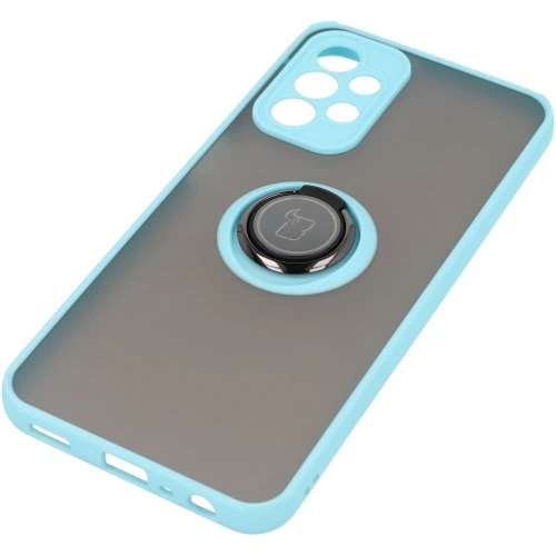 Etui z uchwytem na palec Bizon Case Hybrid Ring do Samsung Galaxy A23 4G / 5G przydymione z jasnoniebieską ramką