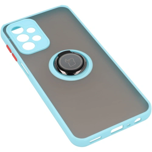 Etui z uchwytem na palec Bizon Case Hybrid Ring do Samsung Galaxy A23 4G / 5G przydymione z jasnoniebieską ramką