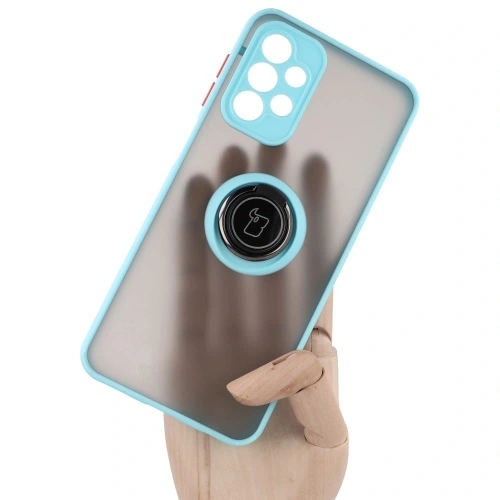Etui z uchwytem na palec Bizon Case Hybrid Ring do Samsung Galaxy A23 4G / 5G przydymione z jasnoniebieską ramką