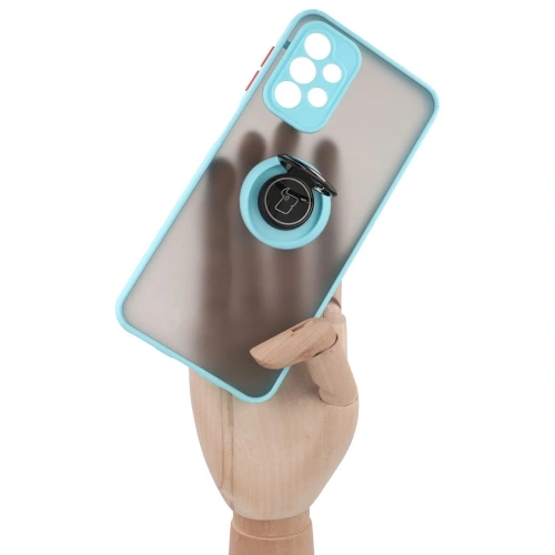 Etui z uchwytem na palec Bizon Case Hybrid Ring do Samsung Galaxy A23 4G / 5G przydymione z jasnoniebieską ramką