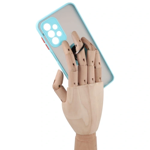 Etui z uchwytem na palec Bizon Case Hybrid Ring do Samsung Galaxy A23 4G / 5G przydymione z jasnoniebieską ramką