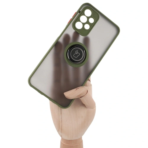 Etui z uchwytem na palec Bizon Case Hybrid Ring do Samsung Galaxy A23 4G / 5G przydymione z zieloną ramką