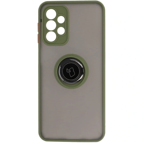 Etui z uchwytem na palec Bizon Case Hybrid Ring do Samsung Galaxy A23 4G / 5G przydymione z zieloną ramką