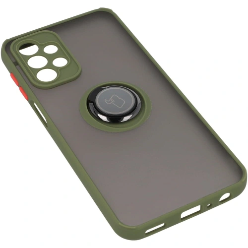 Etui z uchwytem na palec Bizon Case Hybrid Ring do Samsung Galaxy A23 4G / 5G przydymione z zieloną ramką