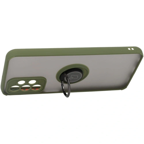 Etui z uchwytem na palec Bizon Case Hybrid Ring do Samsung Galaxy A23 4G / 5G przydymione z zieloną ramką