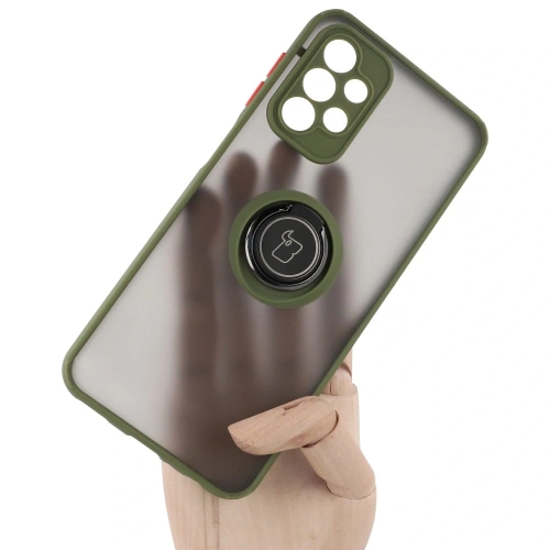 Etui z uchwytem na palec Bizon Case Hybrid Ring do Samsung Galaxy A23 4G / 5G przydymione z zieloną ramką