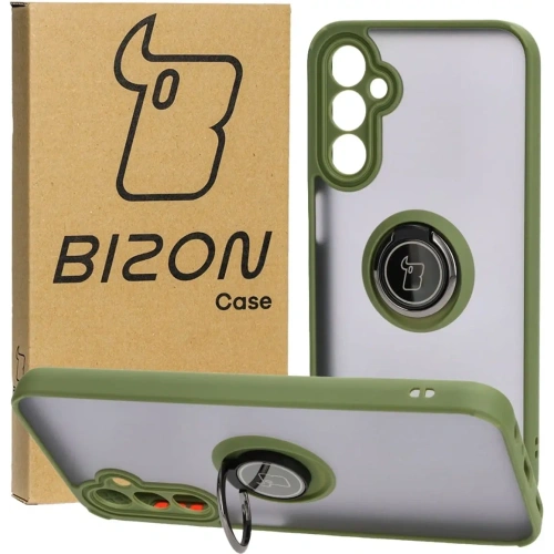 Etui z uchwytem na palec Bizon Case Hybrid Ring do Samsung Galaxy A24 4G przydymione z zieloną ramką