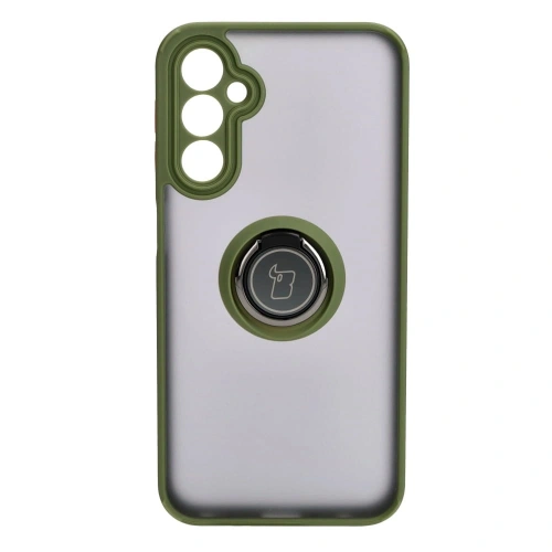 Etui z uchwytem na palec Bizon Case Hybrid Ring do Samsung Galaxy A24 4G przydymione z zieloną ramką