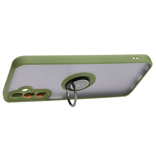 Etui z uchwytem na palec Bizon Case Hybrid Ring do Samsung Galaxy A24 4G przydymione z zieloną ramką