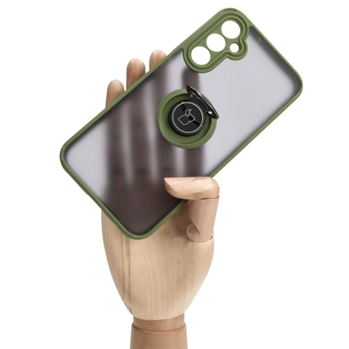 Etui z uchwytem na palec Bizon Case Hybrid Ring do Samsung Galaxy A24 4G przydymione z zieloną ramką