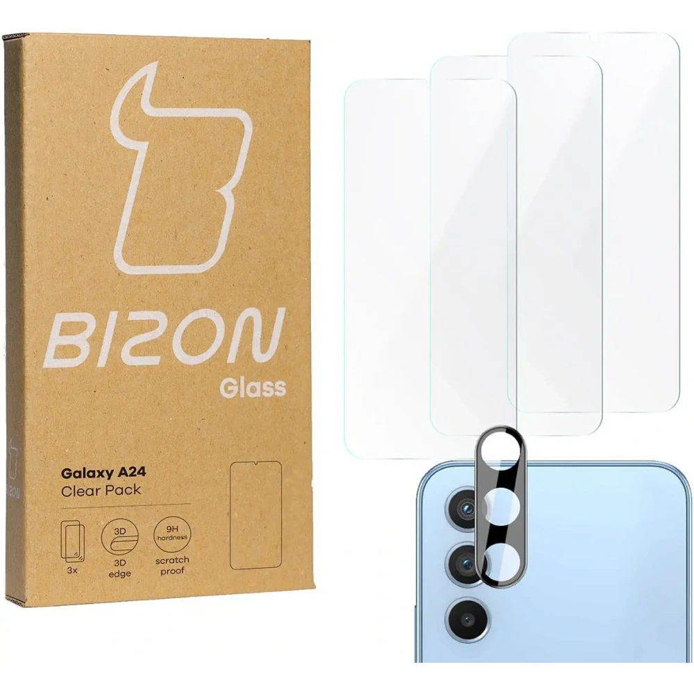 Hurtownia GSM - BIZON Clear Pack 3x sticlă pentru ecran + sticlă pentru cameră Samsung Galaxy A24 - BIZ944 - {ean13} - Hurt