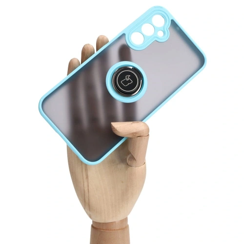 Etui z uchwytem na palec Bizon Case Hybrid Ring do Samsung Galaxy A24 4G przydymione z jasnoniebieską ramką