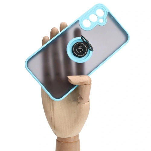 Etui z uchwytem na palec Bizon Case Hybrid Ring do Samsung Galaxy A24 4G przydymione z jasnoniebieską ramką