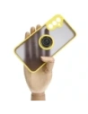 Etui s úchopem na prst Bizon Case Hybrid Ring pro Samsung Galaxy A24 4G kouřové s žlutým rámem