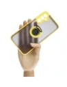 Etui s úchopem na prst Bizon Case Hybrid Ring pro Samsung Galaxy A24 4G kouřové s žlutým rámem
