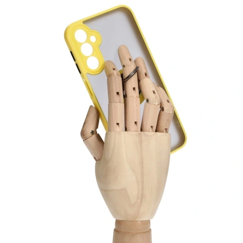 Etui z uchwytem na palec Bizon Case Hybrid Ring do Samsung Galaxy A24 4G przydymione z żółtą ramką