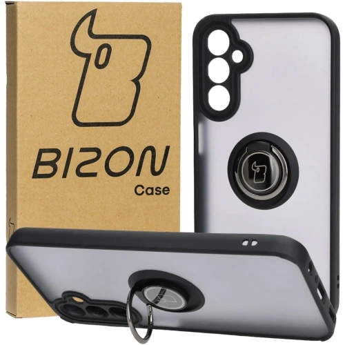 Etui z uchwytem na palec Bizon Case Hybrid Ring do Samsung Galaxy A24 4G przydymione z czarną ramką