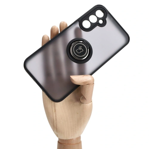 Etui z uchwytem na palec Bizon Case Hybrid Ring do Samsung Galaxy A24 4G przydymione z czarną ramką