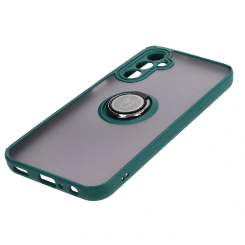 Etui z uchwytem na palec Bizon Case Hybrid Ring do Samsung Galaxy A24 4G przydymione z ciemnozieloną ramką