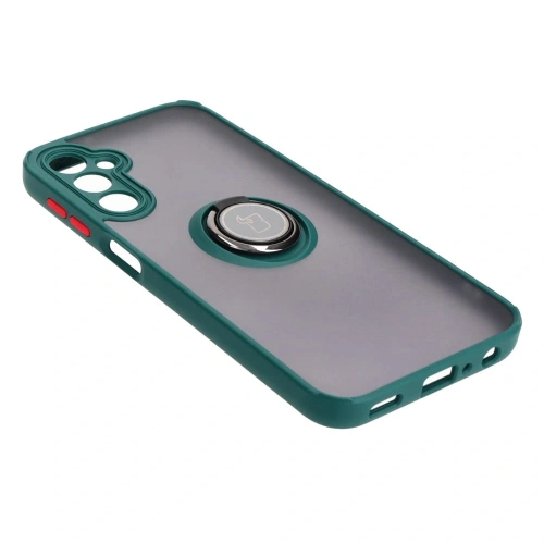 Etui z uchwytem na palec Bizon Case Hybrid Ring do Samsung Galaxy A24 4G przydymione z ciemnozieloną ramką
