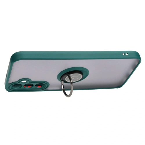 Etui z uchwytem na palec Bizon Case Hybrid Ring do Samsung Galaxy A24 4G przydymione z ciemnozieloną ramką