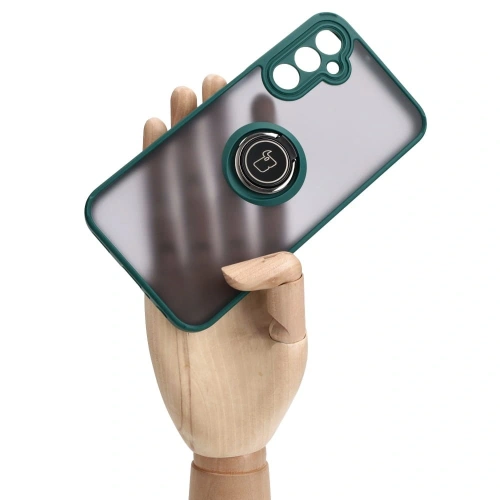 Etui z uchwytem na palec Bizon Case Hybrid Ring do Samsung Galaxy A24 4G przydymione z ciemnozieloną ramką