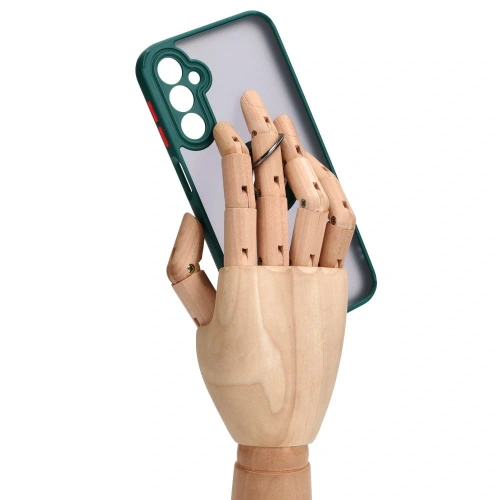 Etui z uchwytem na palec Bizon Case Hybrid Ring do Samsung Galaxy A24 4G przydymione z ciemnozieloną ramką