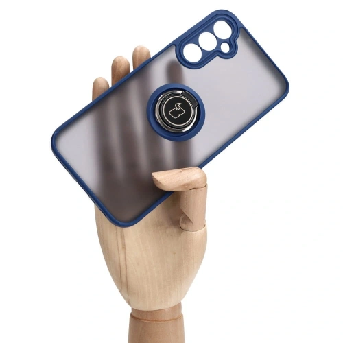 Etui z uchwytem na palec Bizon Case Hybrid Ring do Samsung Galaxy A24 4G przydymione z granatową ramką