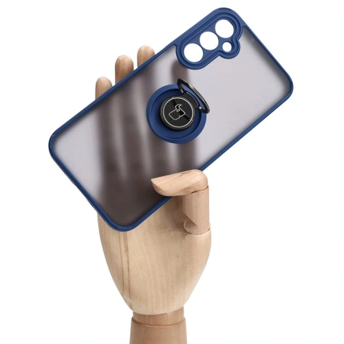 Etui z uchwytem na palec Bizon Case Hybrid Ring do Samsung Galaxy A24 4G przydymione z granatową ramką