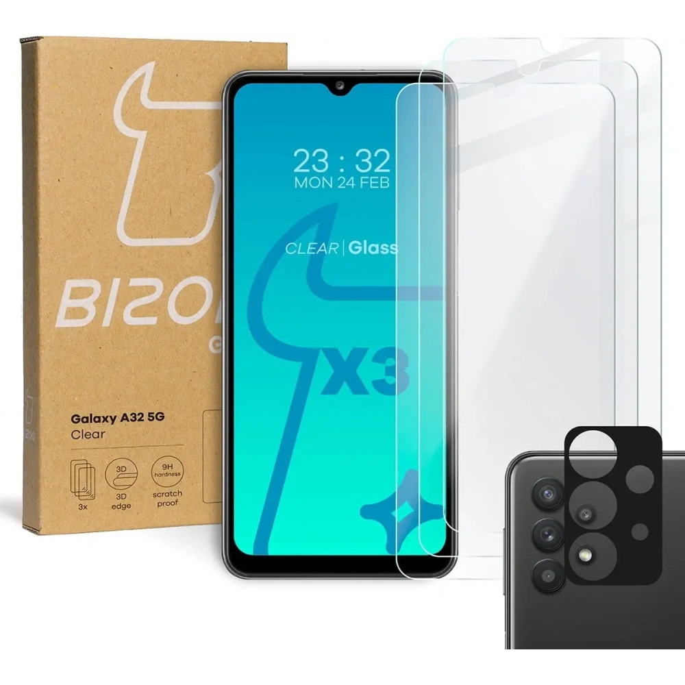 Hurtownia GSM - BIZON Clear 2 csomag 3x képernyő üveg + kamera üveg Samsung Galaxy A32 5G - BIZ7385 - {ean13} - Hurt
