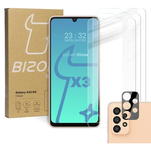 Szkło hartowane Bizon Glass Clear - 3 szt. + obiektyw Samsung Galaxy A33